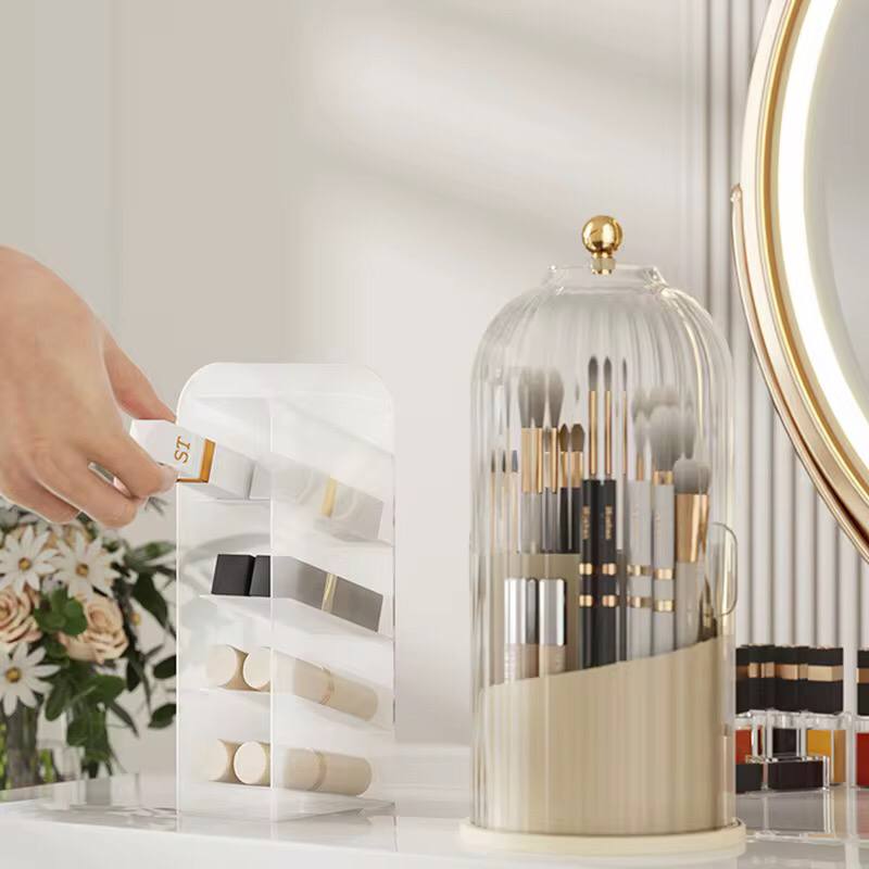 360° Rotating Makeup Brushes Holder With Lid Luxury Cosmetic Organizer Lipstick Eyebrow Pencil Holder Eye Shadow Storage Box