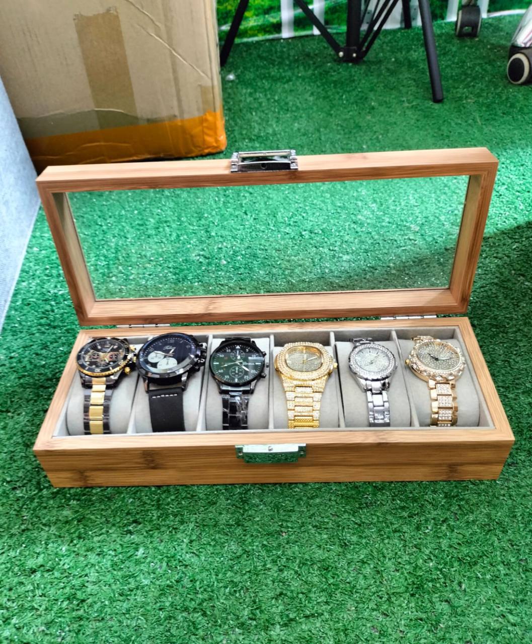 6 slots wooden watch organizer