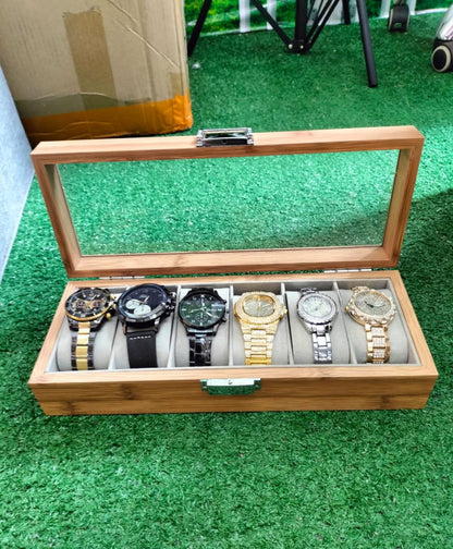 6 slots wooden watch organizer