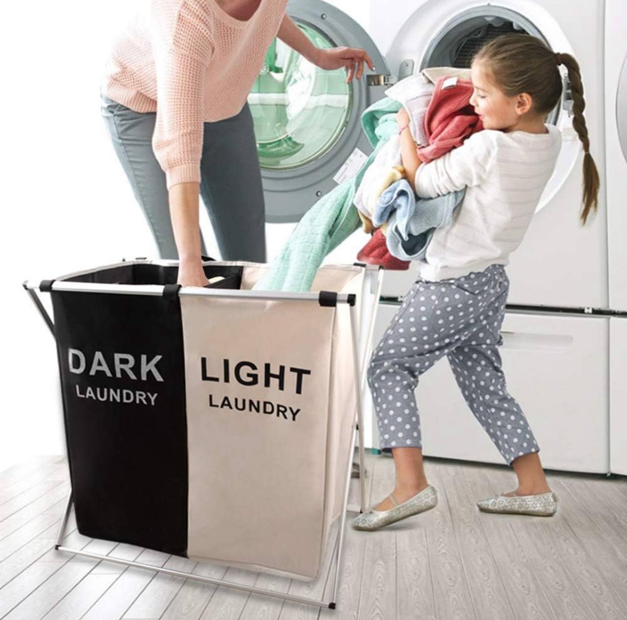 2 compartment foldable laundry basket