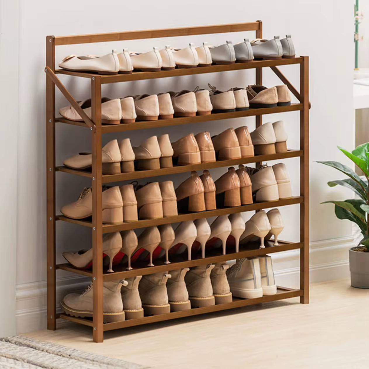 6-tier foldable bamboo shoe rack