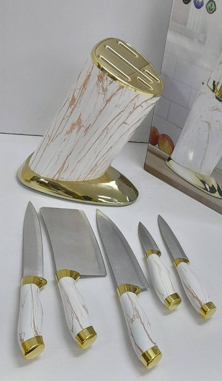 6pcs Kitchen Knife Sets with round stand and gold base
