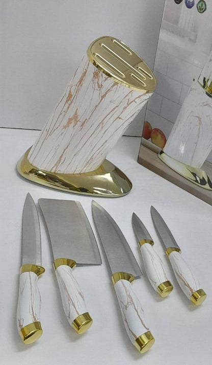 6pcs Kitchen Knife Sets with round stand and gold base