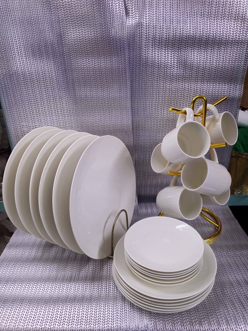24pc Ceramic White Round Dinner Set