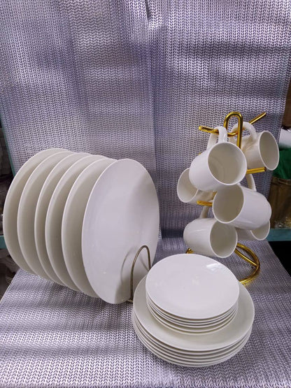 24pc Ceramic White Round Dinner Set