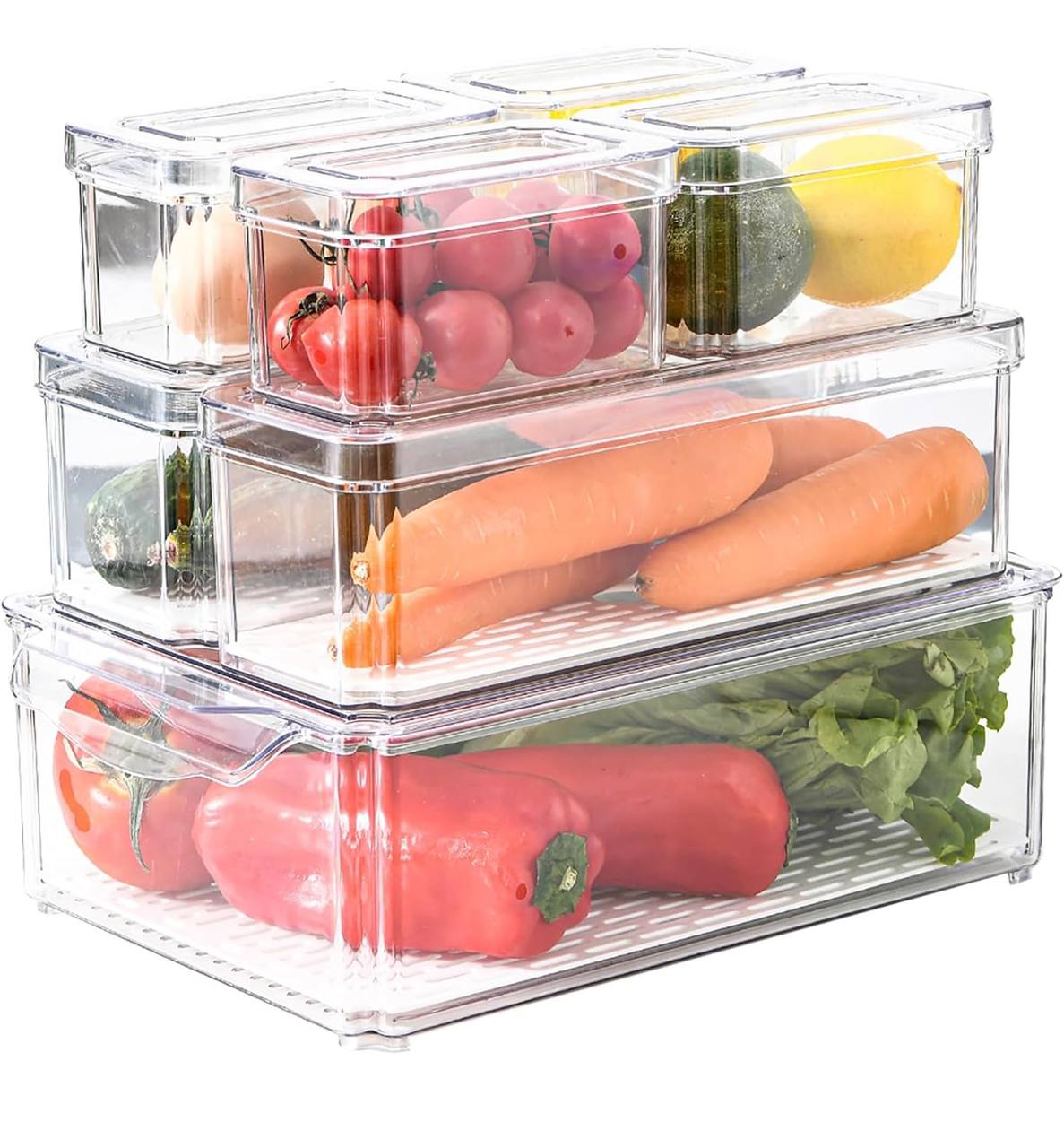 7 pcs BPA-Free Stackable acrylic Fridge Organizer Bins with Lids