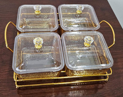4in1 4pc heavy glass golden sugar dish set