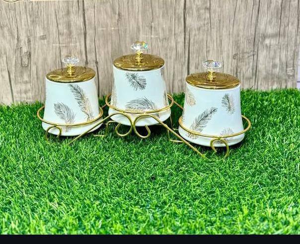 3pcs Nordic canisters set with golden rack