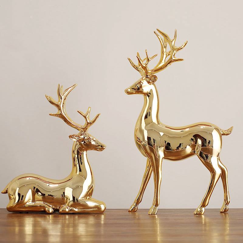 2pcs European Style Fashionable Gold Electroplated Resin Deers