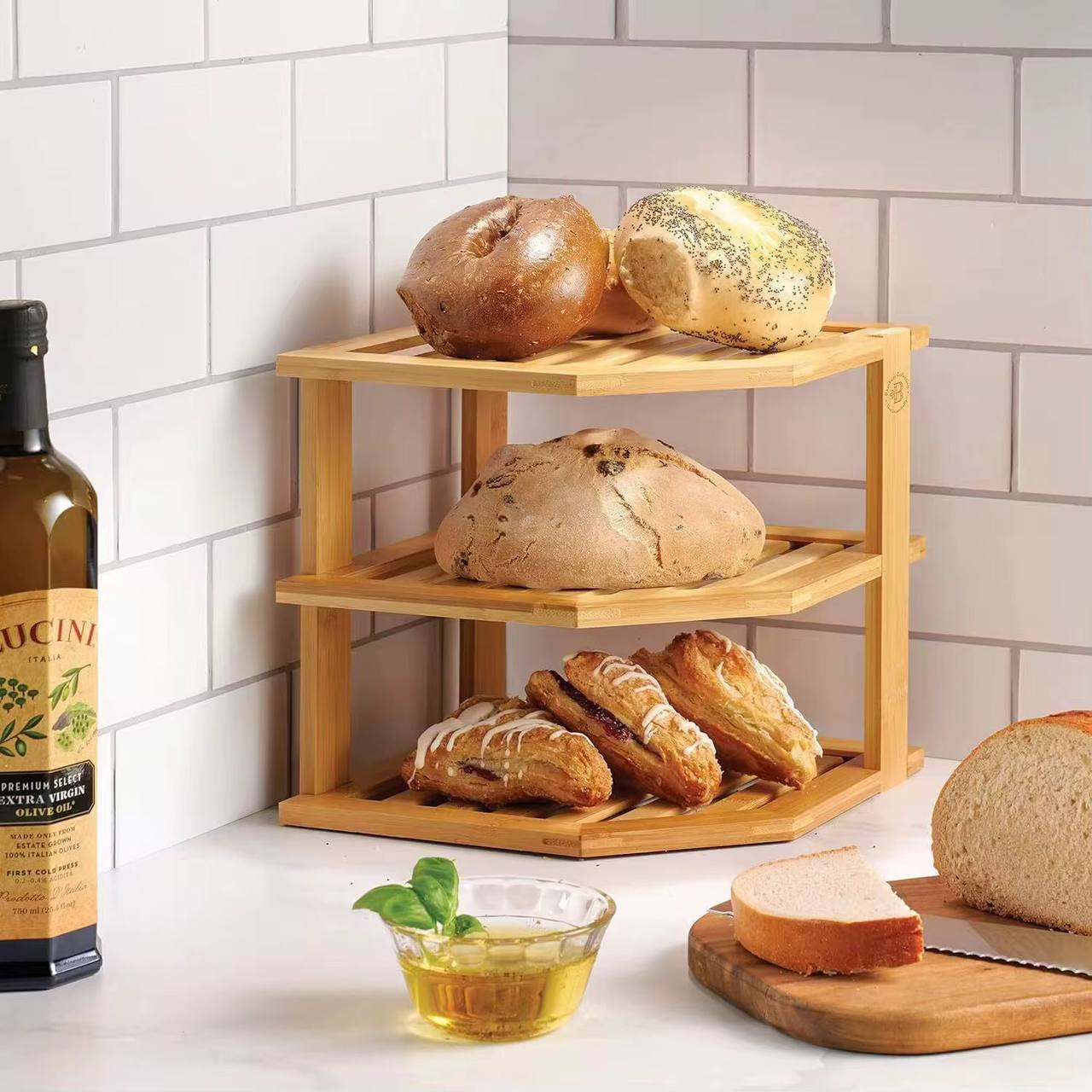 3 tier CORNER BAMBOO KITCHEN STORAGE SPICE RACK