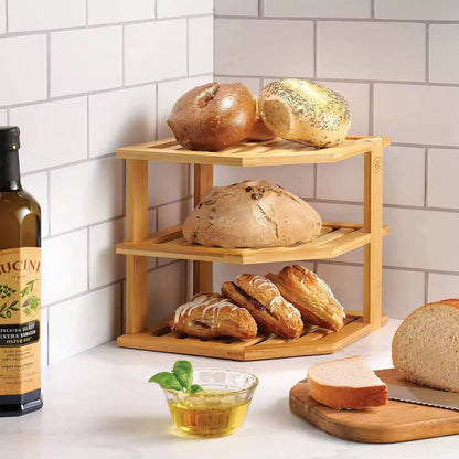 3 tier CORNER BAMBOO KITCHEN STORAGE SPICE RACK