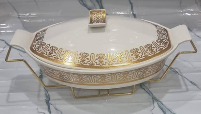1.5L or 2L single ceramic round chaffing dish + burner and golden stand