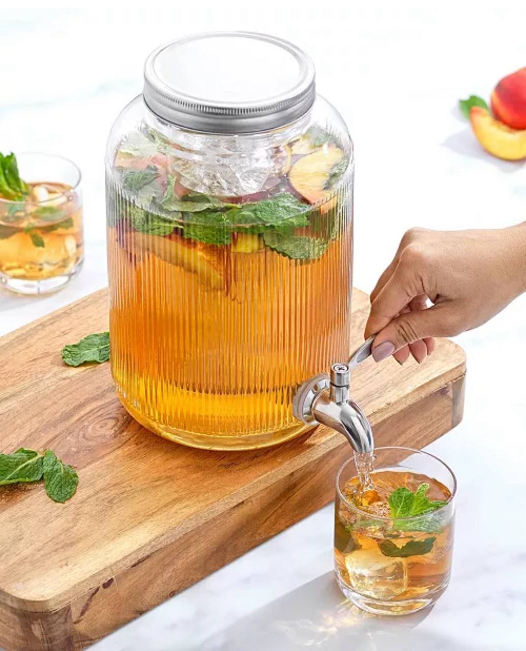 6L Ribbed Juice Dispenser with Bamboo Stand