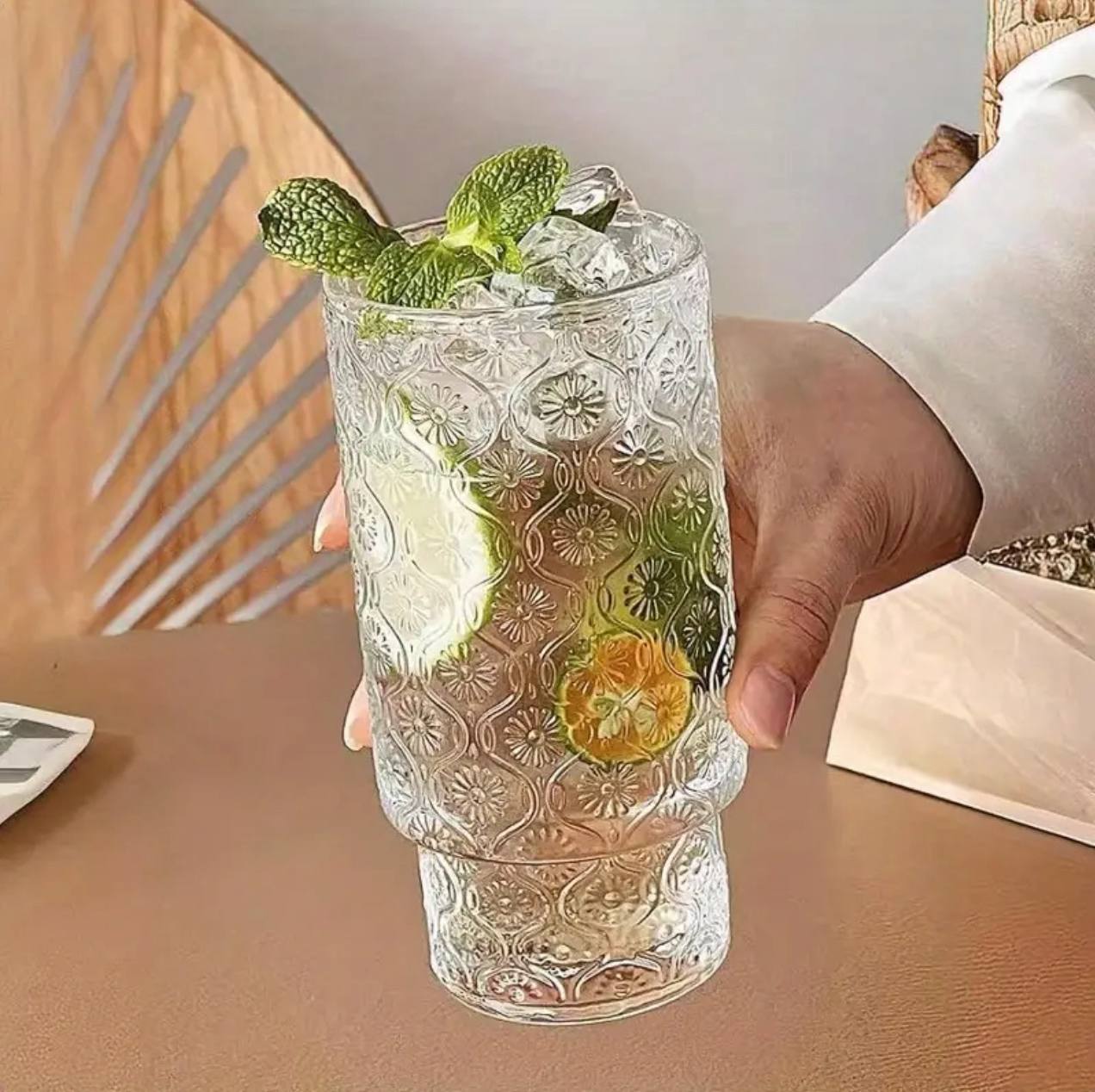 4pcs set Aesthetic Highball crystal ribbed  glasses