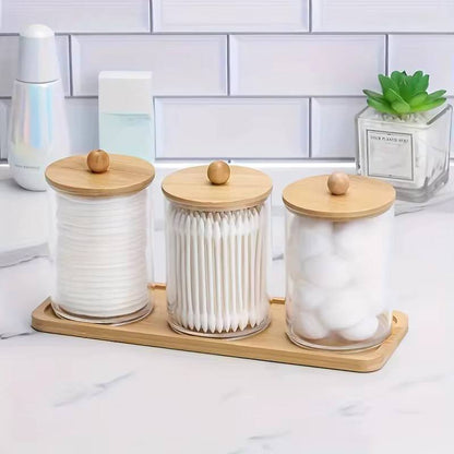 3pcs set acrylic swab storage organizer with Bamboo holder