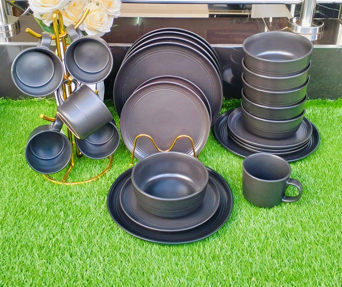 24pcs black plain dinner set