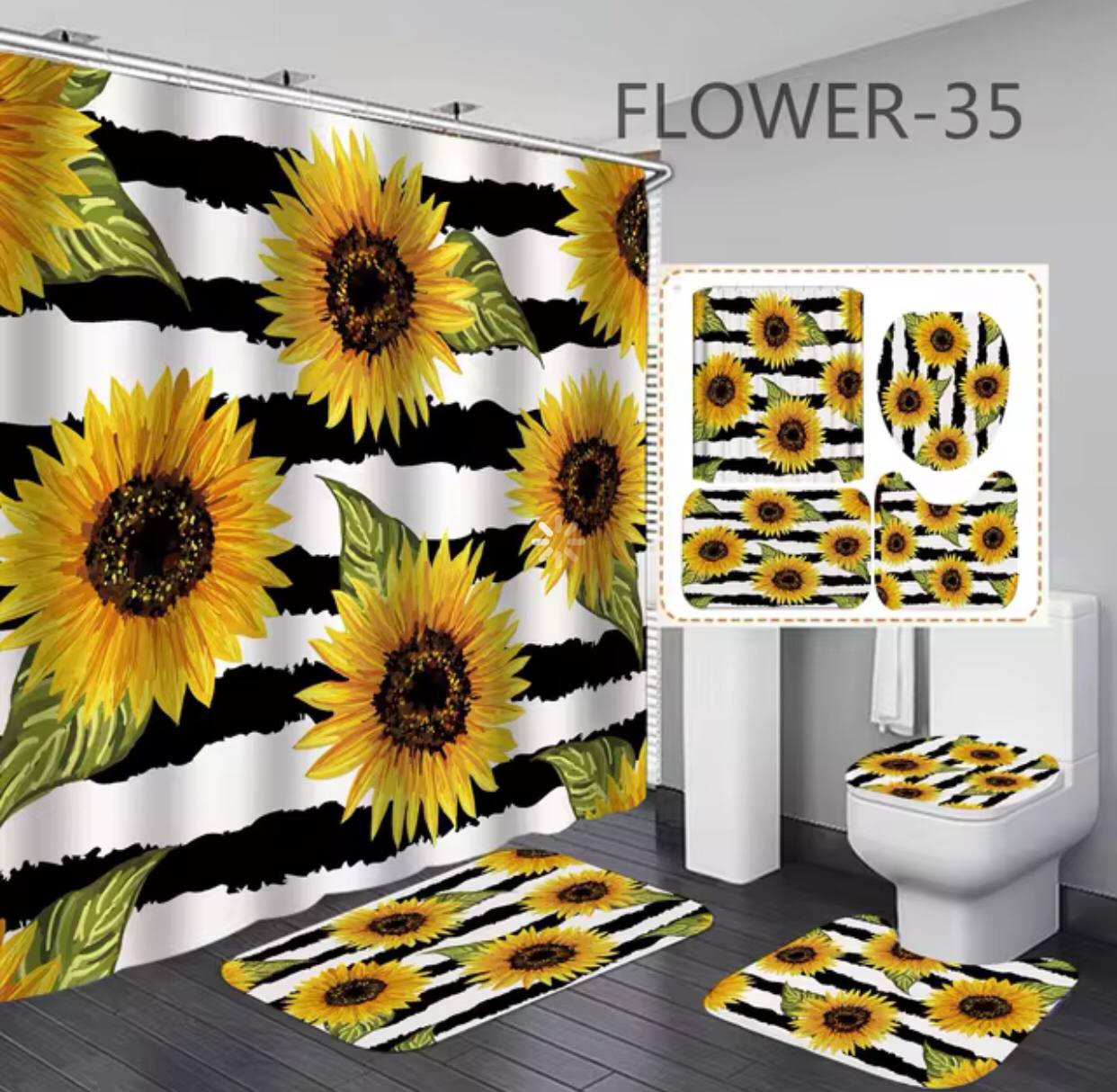 4 pcs set bathroom shower curtain set