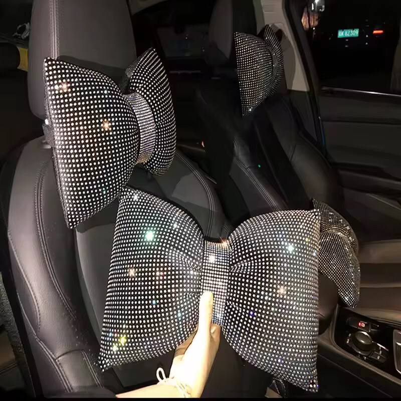 Universal luxury rhinestone diamond bowknot car headrest