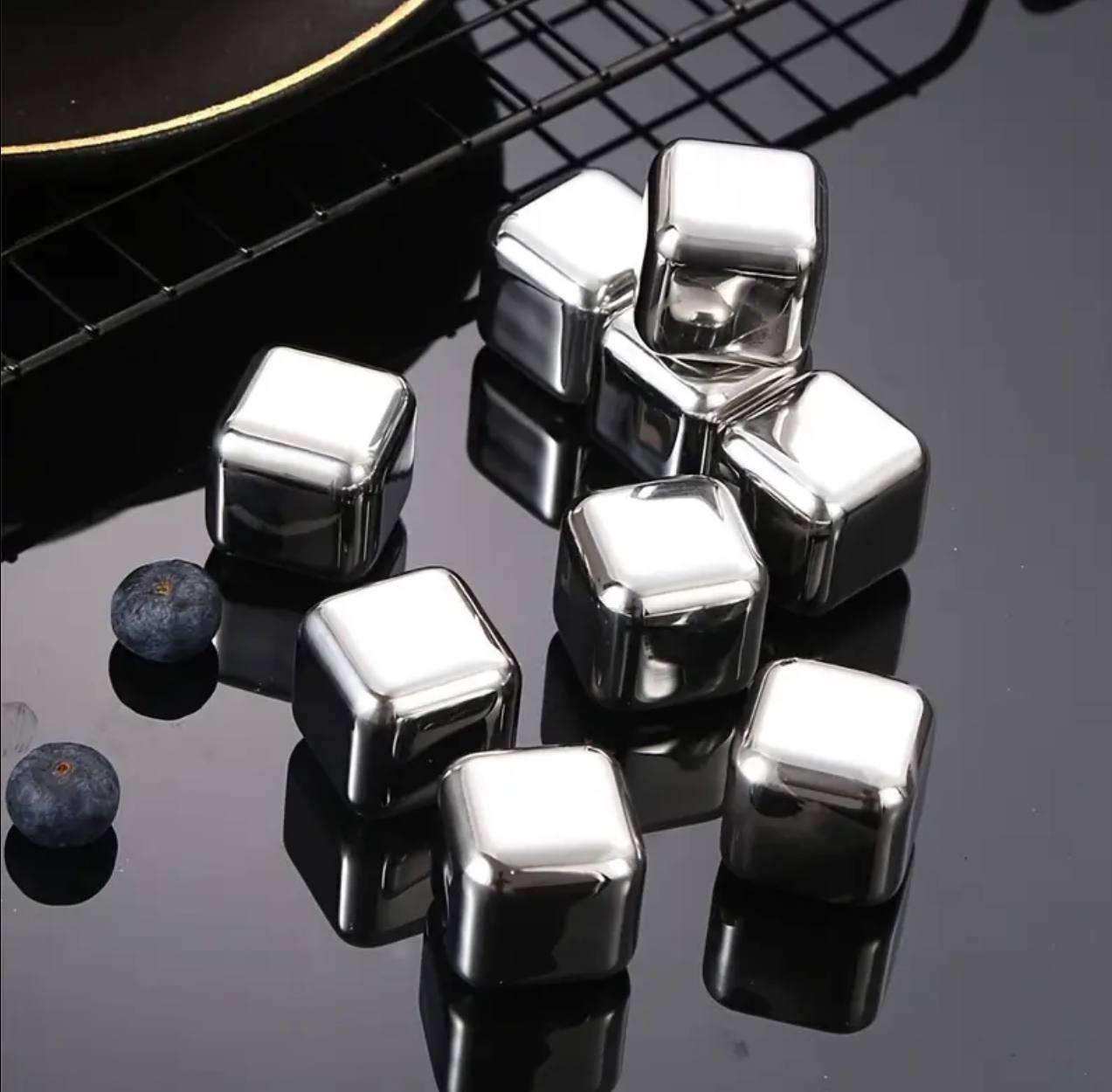 8pcs Stainless Steel Reusable Ice Cubes with Tong