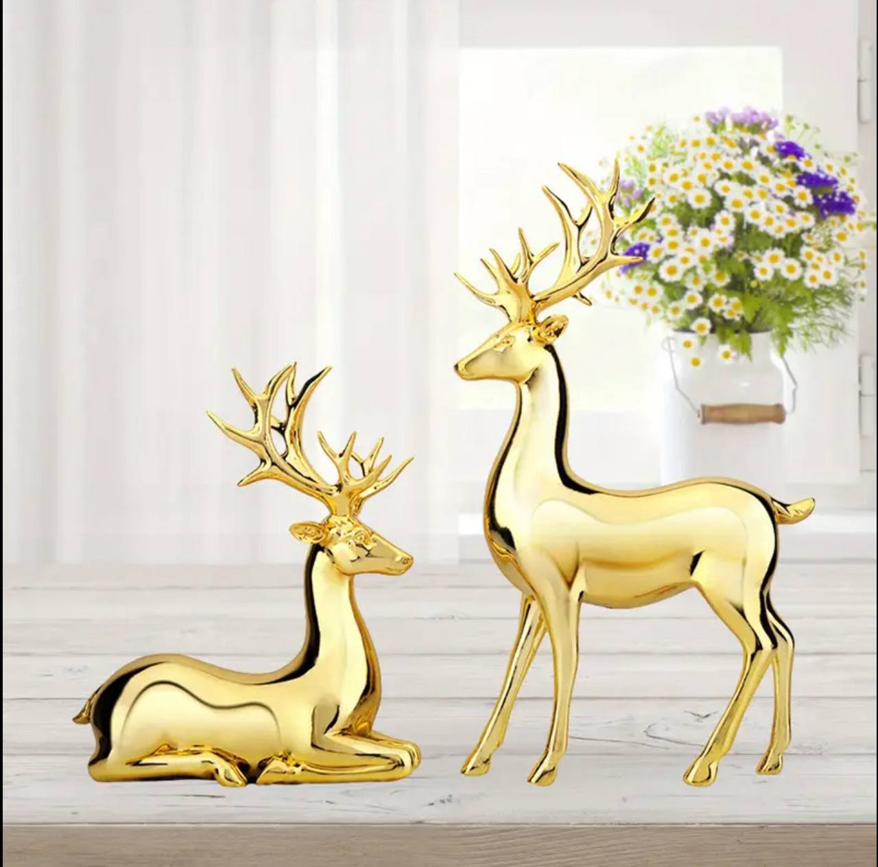 2pcs European Style Fashionable Gold Electroplated Resin Deers
