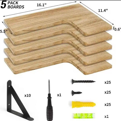 5 in 1 Rustic Wood Floating Shelves -5Pc Set