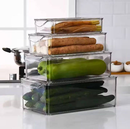 4 pcs Big capacity BPA-Free Stackable acrylic Fridge Organizer Bins with Lids