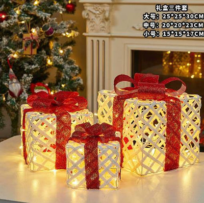 3pcs/set Christmas Decoration Gift Box With Lights Christmas Tree Ornament Iron Art