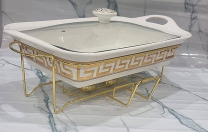 1.5L or 2L single ceramic round chaffing dish + burner and golden stand