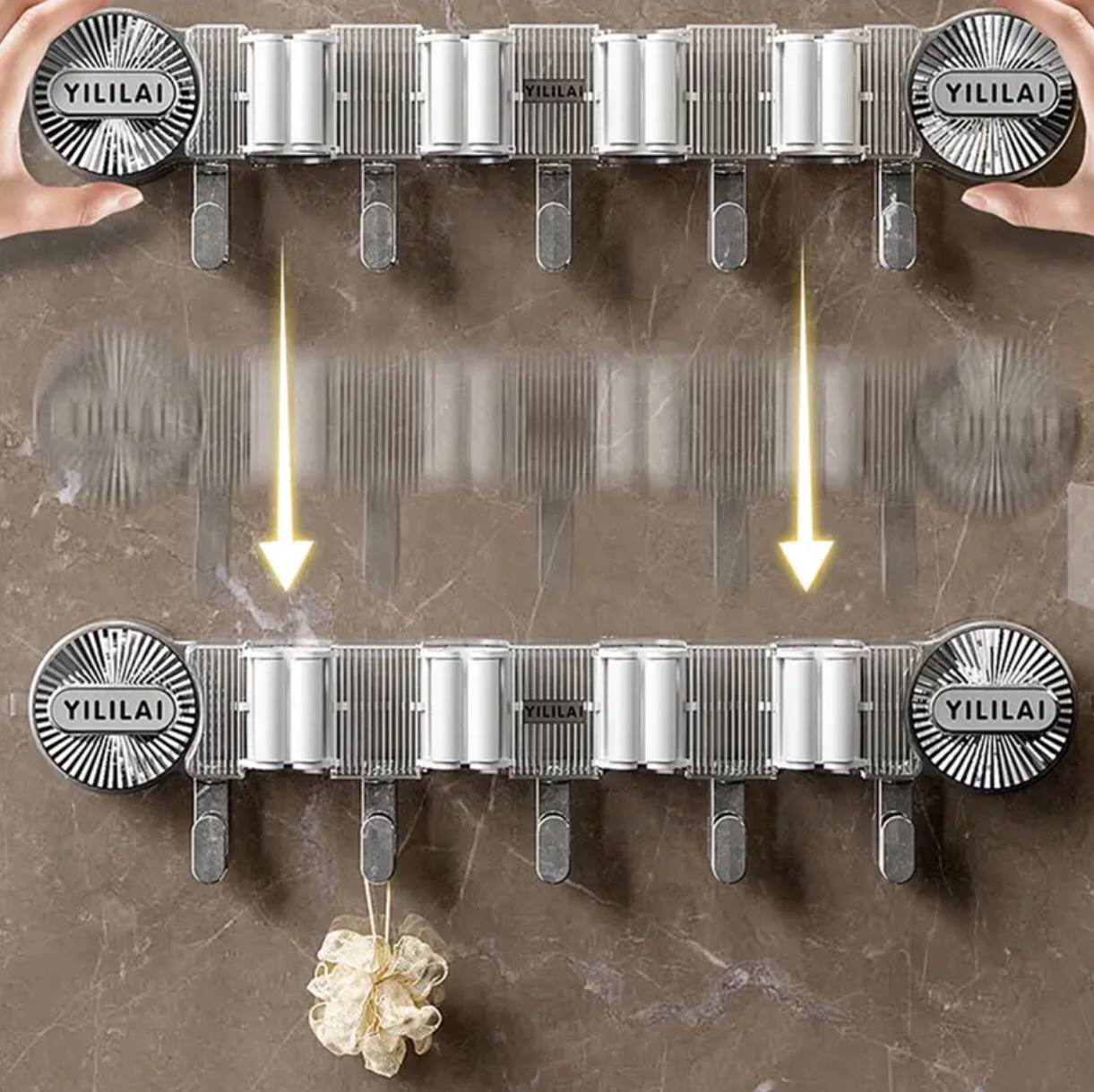 4-Holes Multi-Purpose Hooks Mop Hanger / Rack with  Hanging Hooks & Self adhesive Stickers