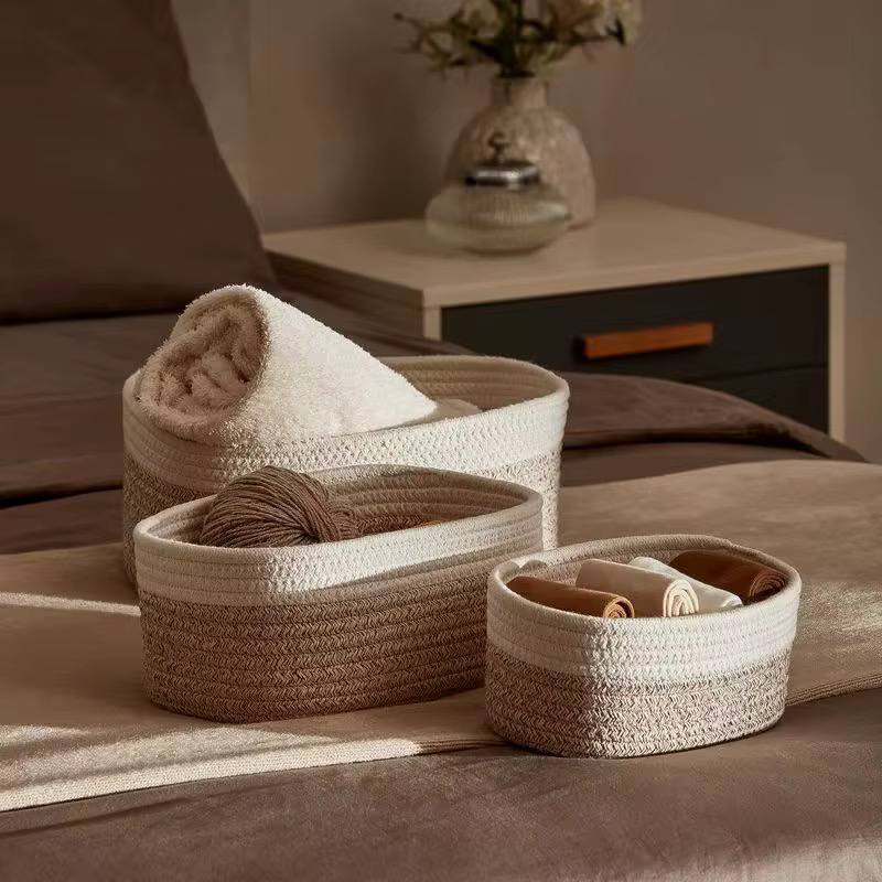 3pcs Oval shaped Elegant Cotton Rope Hand-woven storage shelves