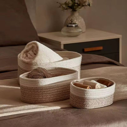 3pcs Oval shaped Elegant Cotton Rope Hand-woven storage shelves