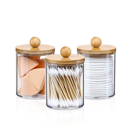 3pcs set acrylic swab storage organizer with Bamboo holder