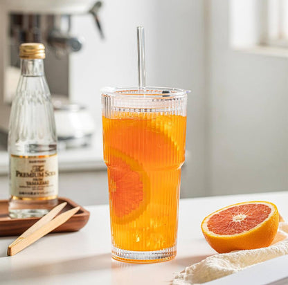 650ml ribbed glass tumbler