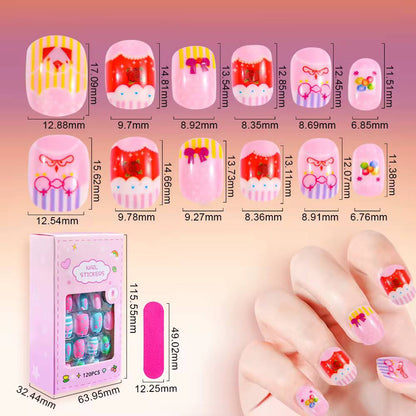 120/24pcs/box Kids Cartoon Pattern Wearing Fake Nails