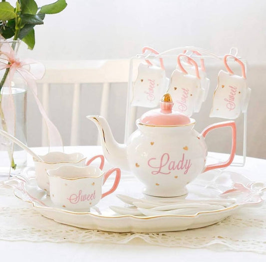 7pcs Tea set with Ceramic round tray