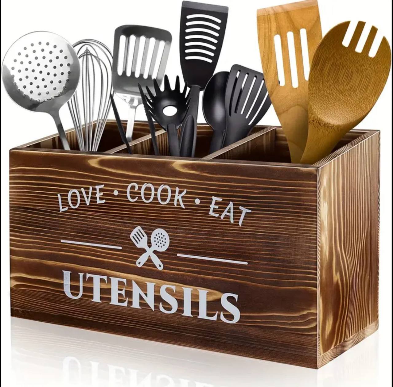 3 compartment wooden cutlery organizer
