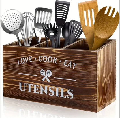 3 compartment wooden cutlery organizer