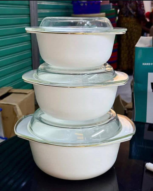 3pcs Opal casserole glass ware set with gold rim