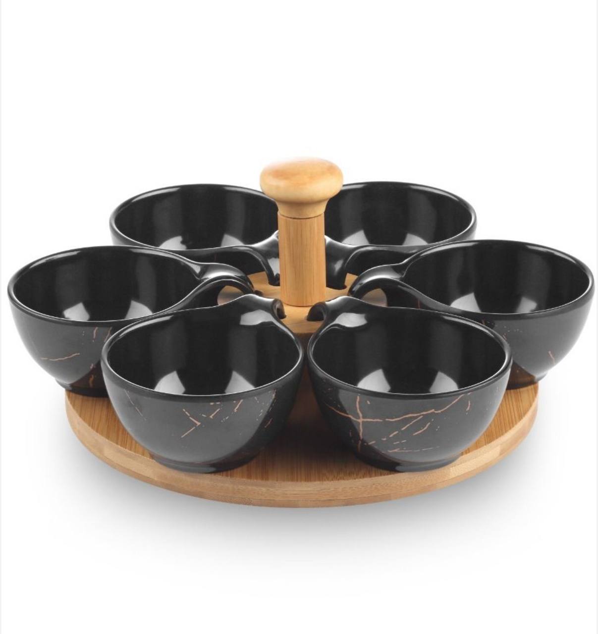 6pcs Black marble sauce bowls set with Rotary stand