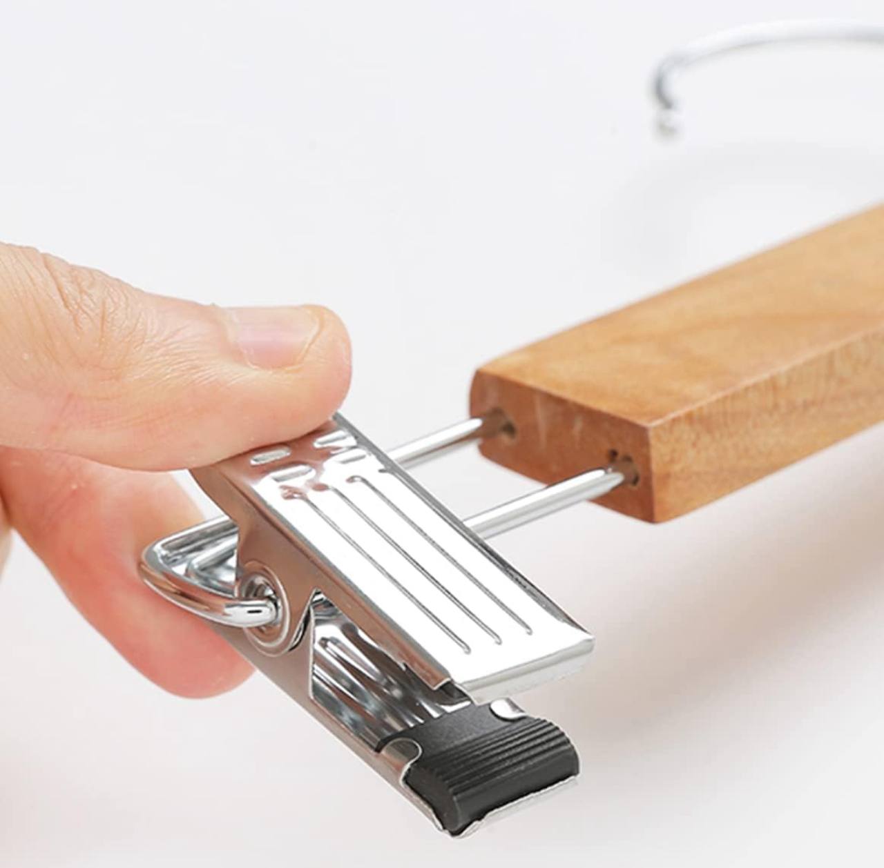 5pcs High Grade Natural Wooden Hangers Skirt Pants Hangers with Clips and 360° Swivel Hook
