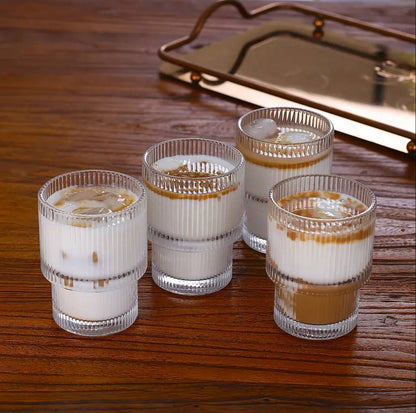 6pcs Ribbed Aesthetic Highball Crystal   glasses