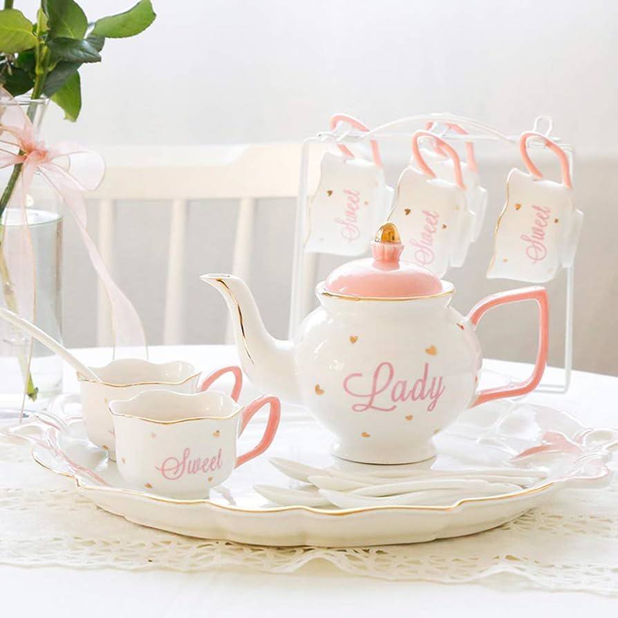 7pcs Tea set with Ceramic round tray