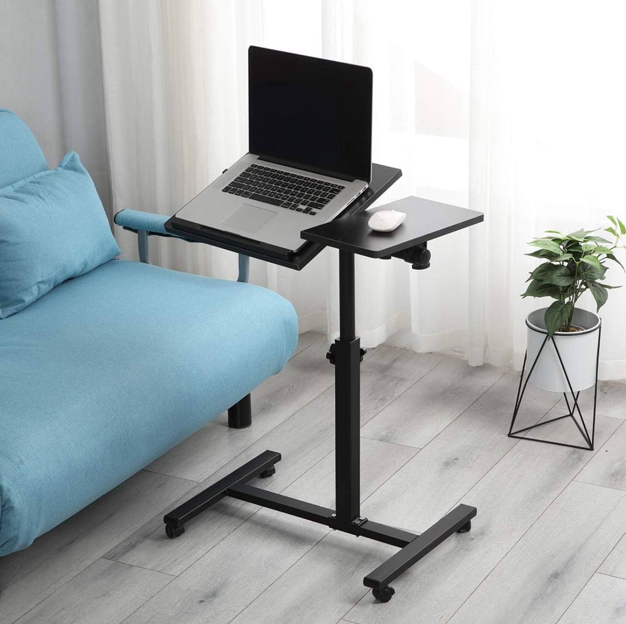 Adjustable Overbed Laptop Table with Wheels Multi-Purpose Rolling Bedside Table