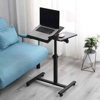 Adjustable Overbed Laptop Table with Wheels Multi-Purpose Rolling Bedside Table