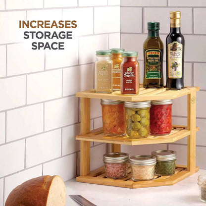 3 tier CORNER BAMBOO KITCHEN STORAGE SPICE RACK