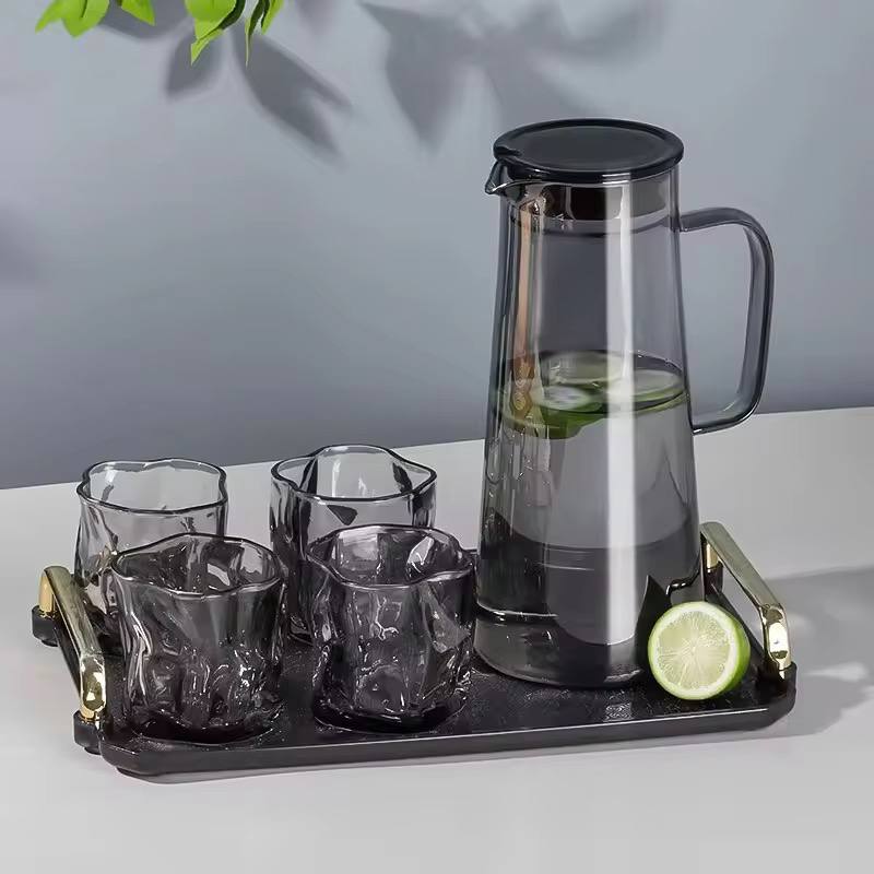 1500ml Glass Water Pitcher With Lid and 4pc Water Glasses