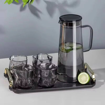 1500ml Glass Water Pitcher With Lid and 4pc Water Glasses