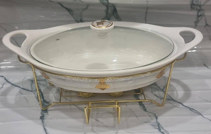 1.5L or 2L single ceramic round chaffing dish + burner and golden stand