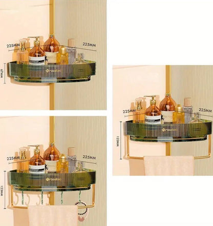 Acrylic Punch Free Bathroom Corner Shelf with towel bar and hooks