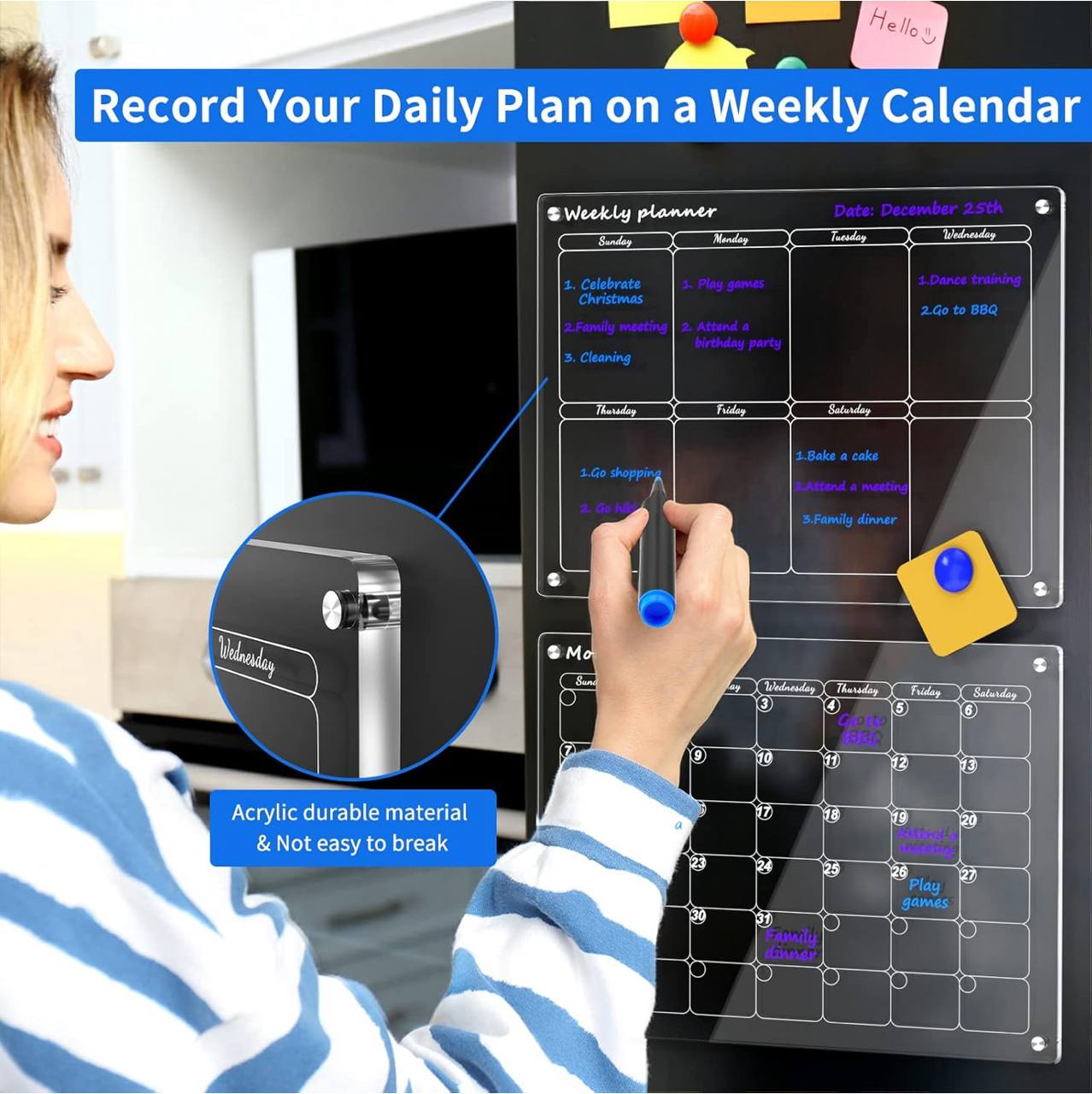 2 pcs set magnetic Montly/ WEEKLY fridge planner